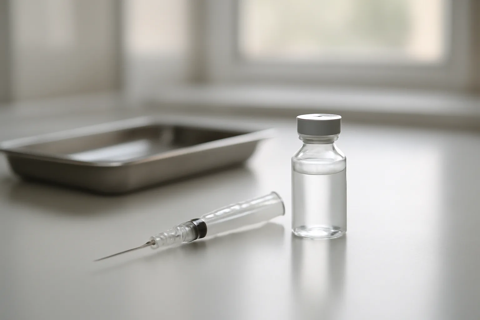 Vial and syringe on a clinical countertop representing BPC-157 sourcing in Australia